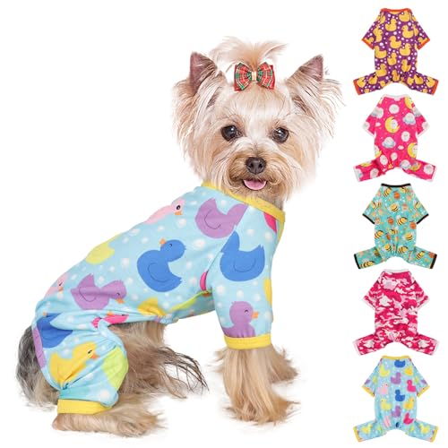 Hunde-Pyjama, für kleine Hunde, Baumwolle, dehnbar, für kleine Hunde, weibliche und männliche Hunde, Frühlingssommer, Hunde-Pyjama für kleine Hunde, Mädchen, blaue Ente, Größe S von Yikeyo