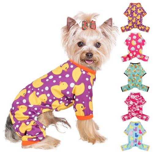 Hunde-Pyjama, kleine Größe, für Jungen und Mädchen, Baumwolle, dehnbar, Haustier-Jammies, Welpen-Outfits für Hündinnen und Männer, Frühling Sommer, Hunde-Pyjama (Violette Ente, S) von Yikeyo