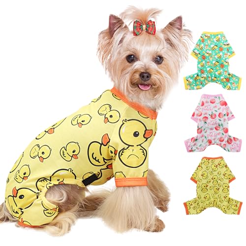 Yikeyo Hunde-Pyjama, kleine Größe, für Jungen und Mädchen, Baumwolle, dehnbar, Haustier-Jammies, Welpen-Outfits für Hündinnen und Männer, Frühling-Sommer-Hunde-Pyjama, Hunde-Pyjama (gelbe Ente, M) von Yikeyo