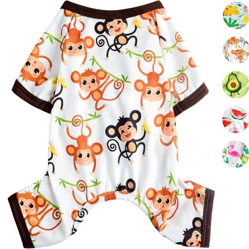 Hunde-Pyjama für kleine, mittelgroße Hunde, Jungen, Mädchen, Fruchtbananen-Avocado-Muster, Frühlingssommer, Hundekleidung, Haustier-Jammies, Welpen-Pyjama, Hunde-Outfits, Katzenbekleidung von Yikeyo