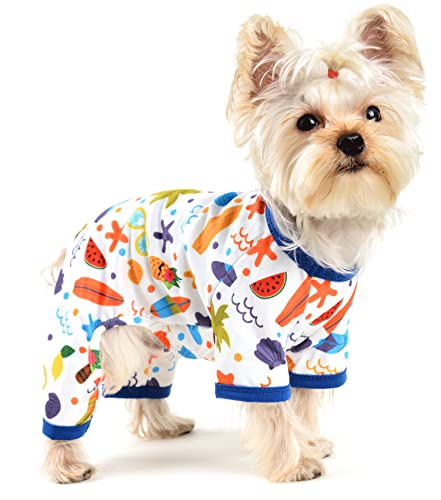 Hunde-Pyjama für kleine, mittelgroße Hunde, Jungen, Mädchen, Kokosbaum, Strandmuster, Frühling, Sommer, Hundekleidung, Haustier-Jammies, Welpen-Pyjama, Hunde-Einteiler, Outfit (Kokosnussbaum, groß) von Yikeyo