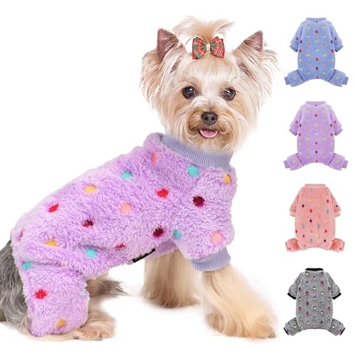 Hunde-Pyjama, kleine Größe, für Jungen, Pullover, Mädchen, Baumwolle, dehnbar, Haustier-Jammies, Welpen-Outfits für Hunde, weibliche Männer, Winter-Hunde-Pyjama, Kleidung (lila, klein) von Yikeyo