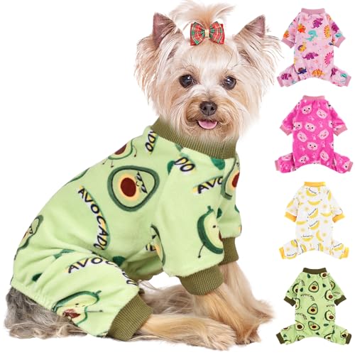 Hunde-Pyjama für kleine Hunde, Yorkie-Chihuahua-Schlafanzug, dehnbar, Avocado-Design, Hundepullover für Teetasse, Nachtwäsche für kleine Hunde, bequeme Welpenkleidung, Hundeoverall (Avocado, Größe M) von Yikeyo