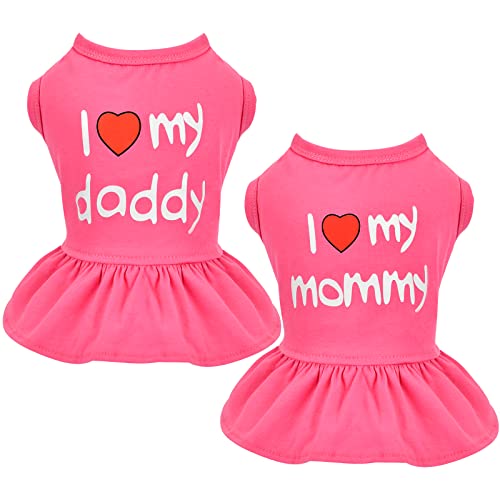 Hundekleid, "I Love My Mom", Hundekleidung für kleine Hunde, Mädchen, 2er-Pack, Rosa, XL, atmungsaktiv, mit Rüschensaum, Katzen-Outfits, Valentinstag-Hundekleidung von Yikeyo