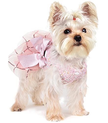 Hundekleid mit Pailletten, Tüll, mittelgroß, rosa, weibliche Hundekleidung für kleine Hunde Mädchen, Katzenbekleidung, niedliche Haustierwelpen-Kleidung, Hunde-Outfits für Sommer, Frühling von Yikeyo