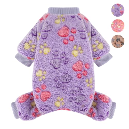 YIKEYO Hunde-Pyjama für kleine Hunde, Mädchen und Jungen, Winterpullover, Welpen, 4-Bein-Kleidung, Chihuahua, Yorkie, Teetasse, Jumpsuit, niedliche Füße, Violett, Größe XS von Yikeyo