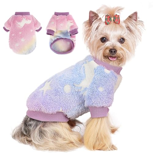 Hundepullover für kleine Hunde, Mädchen, kleine Hunde, weiches Fleece, leuchtet im Dunkeln, Winterkleidung für kleine Hunde, Jungen, Mädchen, flauschige Hunde-Sweatshirts, Flanell-Welpenmantel (Größe von Yikeyo