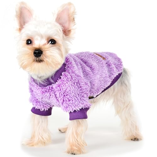 Hundepullover für kleine Hunde, Mädchen, männliche Hunde, weiches Fleece, Winterkleidung, für Jungen und Mädchen, flauschige Sweatshirts, Flanelljacke, Welpenmantel (Größe S, Violett) von Yikeyo