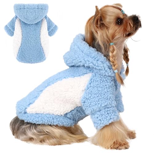 Hundepullover mit Kapuze für den Winter, Welpen, Oberbekleidung für kleine Hunde (Blau, Größe XXS) von Yikeyo