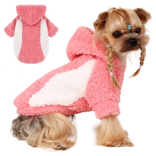 Hundepullover mit Kapuze für den Winter, Welpen, Oberbekleidung für kleine Hunde (Rosa, Größe S) von Yikeyo