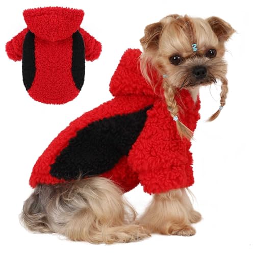 Hundepullover mit Kapuze für den Winter, Welpen, Oberbekleidung für kleine Hunde (Rot, XS) von Yikeyo