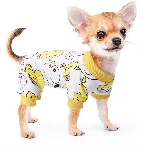 Hunde-Pyjama für kleine Hunde, Yorkie-Chihuahua-Schlafanzug, dehnbar, Medusa-Design, Haustierbekleidung, Teetasse, Nachtwäsche, mittelgroße Hunde, bequemer Welpen-Overall (gelbe Ente, XS) von Yikeyo