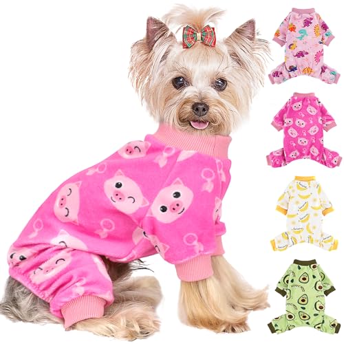 Schlafanzug für kleine Hunde, Yorkie-Pyjama, Chihuahua, dehnbar, Schweine-Design, Haustierbekleidung, Kleidung für Teetasse, Nachtwäsche, Hunde, bequemer Welpenoverall (Schwein, Größe M) von Yikeyo