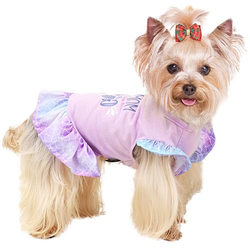 Yikeyo Hundekleidung für Mädchen, Hundekleid, kleine Hunde, Welpenkleid, Hemd, weiblich, Yorkie, Chihuahua, Katze, Bekleidung, Geburtstagsparty, Kostüm, Meerjungfrau, Prinzessinnen-Outfit (lila, M) von Yikeyo