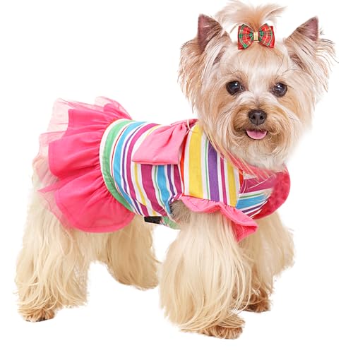 Yikeyo Kleid für kleine Hunde, rosa Hundekleid, Sommer, Welpenkleider, Haustierkleid für kleine Hunde, Mädchen, Hundekleid für Yorkie, Chihuahua, Spitze, Tüll, Schleifenkleid für kleine Hunde, Rosa, von Yikeyo