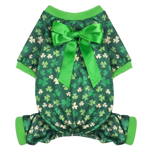 St. Patricks Day Hundekleidung für kleine Hunde, Mädchen, Jungen, Haustierkostüm, Kleeblatt-Druck, Welpen-Pyjama, weicher Haustier-Pyjama, lustig, Chihuahua, Katze, Urlaubs-Outfit, Welpen, irische von Yikeyo