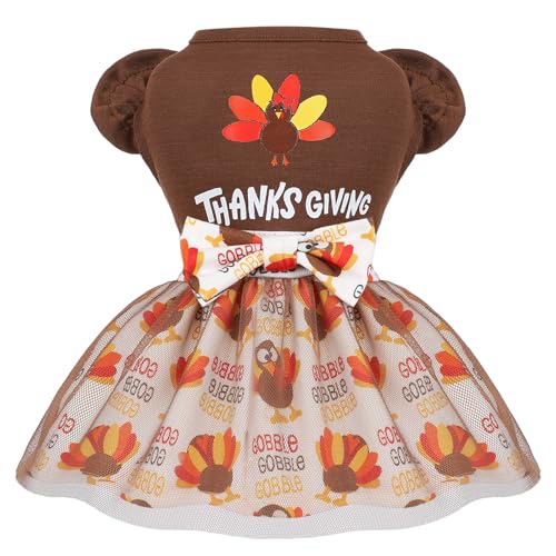 Thanksgiving-Hundekleid, Türkei-Druck, Welpenkostüme, Haustierkleidung, Urlaub, Mädchen, einteiliges Hunde-Outfits, Tank-Top, Westenkleider für kleine Hunde, Mädchen, Welpenkleider (Khaki, L) von Yikeyo