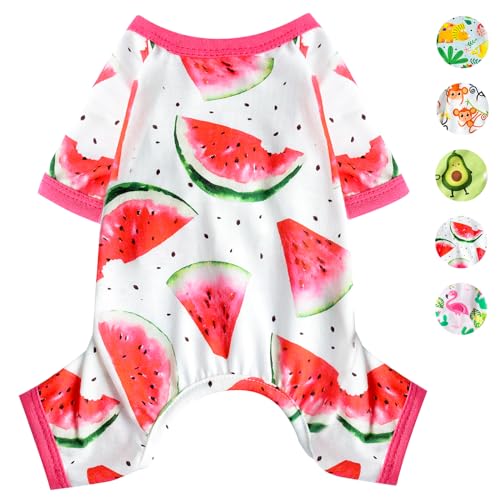 Welpen-Hunde-Outfits, Wassermelonen-Muster, Haustier-Pyjama, niedlicher Haustierkleidung, Hunde-Overall, Welpen, weicher Hunde-Pyjama für den Sommer, Haustier, Hund, Katze von Yikeyo