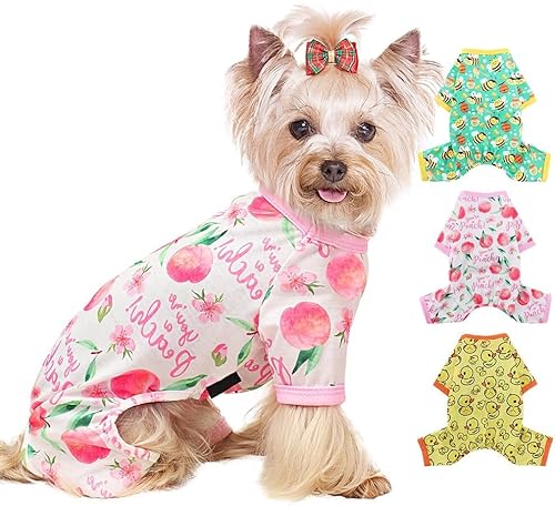 Welpen-Schlafanzug für kleine Hunde, Baumwolle, dehnbar, Einteiler, Jammies, Welpen-Outfits für mittelgroße Hunde, weiblich und männlich, Frühlingssommer, Hunde-Pyjama für mittelgroße Hunde von Yikeyo