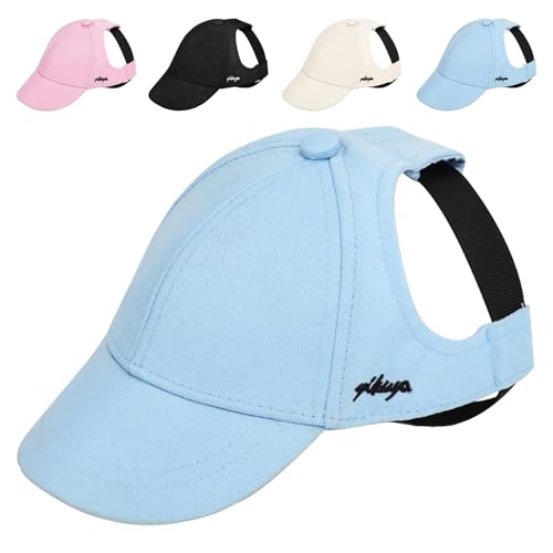 Yikeyo Hundehut für kleine Hunde Hund Sonnenhüte mit Ohrlöchern, Haustier Welpen Baseball Cap für Sommer Hund Visier Caps (Medium, Blau) von Yikeyo