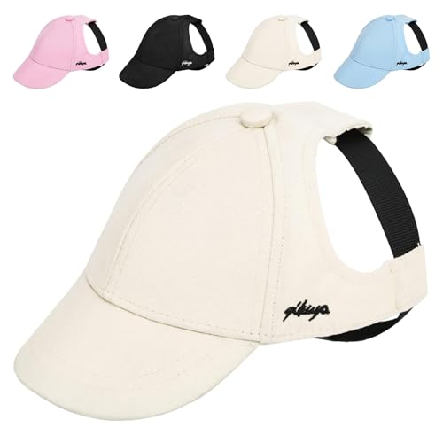 Yikeyo Hundehut für kleine Hunde Hund Sonnenhüte mit Ohrlöchern, Haustier Welpen Baseball Cap für Sommer Hund Visierkappen (klein, weiß) von Yikeyo