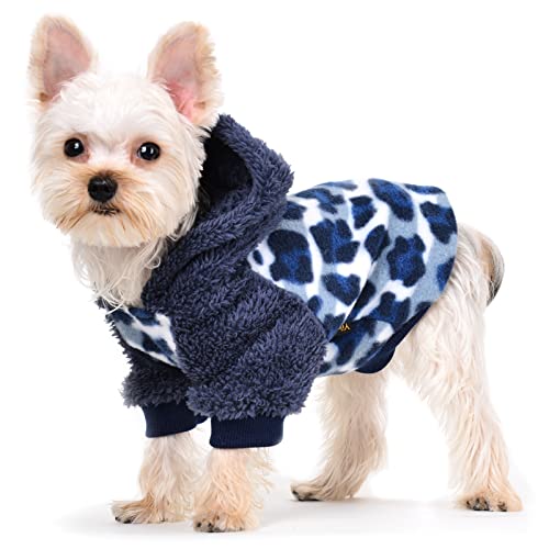 Yikeyo Leoparden-Hunde-Kapuzenpullover, Welpen-Sweatshirt, Fleece, Hundekleidung, Sweatshirt, Haustier-Kapuzenmantel, Katzenjacken, Bekleidung (groß, blau) von Yikeyo