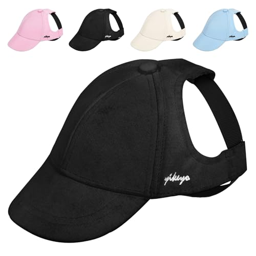 Yikeyo Welpenmützen für kleine Hunde Hund Sonnenhüte mit Ohrlöchern, Haustier Welpen Baseball Cap für Sommer Hund Visier Caps (klein, schwarz) von Yikeyo