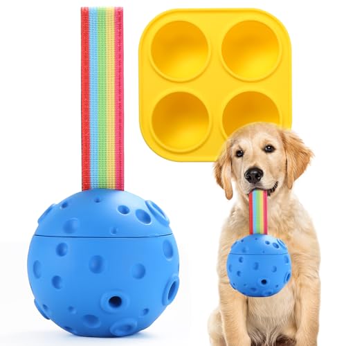 Yikko Hundespielzeug, Pupsicle und Treat Tray Anreicherung Hundespielzeug für aggressive Kauer, langlebiger Meteoritenball mit Gurt, leicht zu reinigen, befüllbares Hundeleckerli-Spielzeug (blau) von Yikko
