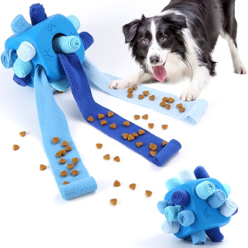 Yikko Interaktiver Schnüffelball, Hunde-Kauanreicherungsspielzeug, Leckerli-Spender Slow Feeder Hund Puzzle Stimulation Spielzeug für kleine, mittelgroße und große Hunde, Würfelform (Winterblau) von Yikko