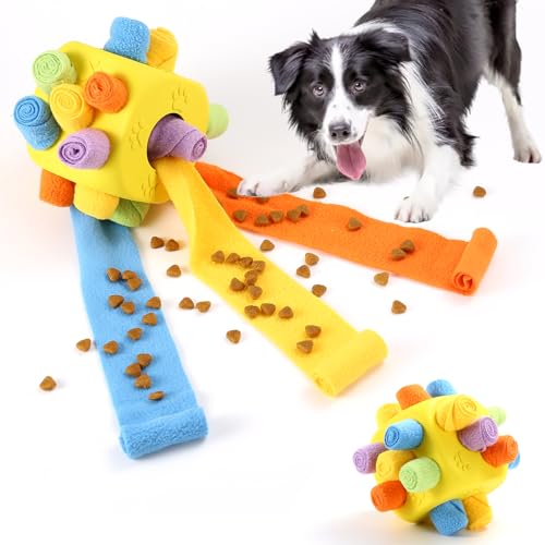 Yikko Interaktiver Schnüffelball, Kauanreicherungsspielzeug für Hunde, Leckerli-Spender, langsames Füttern, Puzzle, Stimulationsspielzeug für kleine, mittelgroße und große Hunde, Würfelform von Yikko