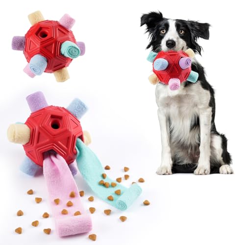 Yikko Interaktiver Schnüffelball, verbessertes Kauspielzeug für aggressive Kauer, Stoffstreifen, zum Verstecken von Futter für kleine, mittelgroße Hunde (helles Macaron) von Yikko