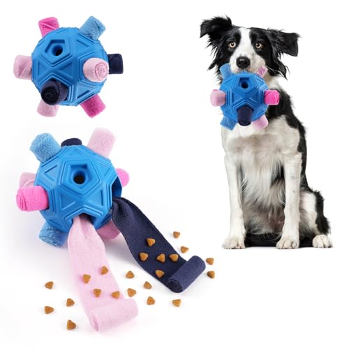 Yikko Interaktiver Schnüffelball, verbessertes Kauspielzeug für aggressive Kauer, Stoffstreifen zum Verstecken von Futter für kleine, mittelgroße Hunde (Dunkelblau) von Yikko