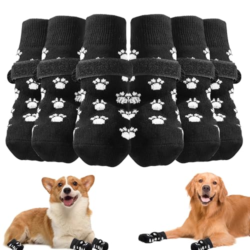 3 Paar Indoor Anti-Rutsch Socken für Hunde,Hundesocken Pfotenschutz Anti Rutsch Weicher Verstellbarer Antirutschsocken Hund mit Klettverschluss für den Innenbereich auf Hartholzböden M von YiliYa