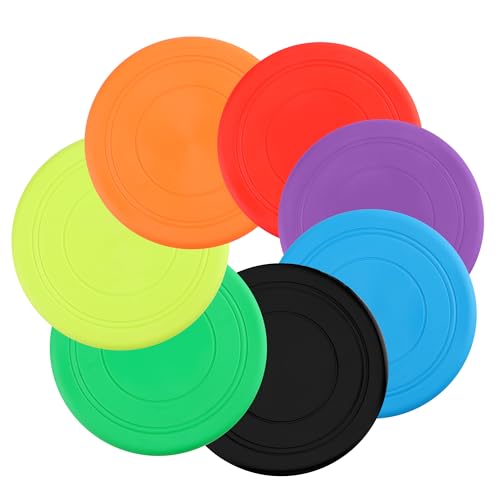 YiliYa 7 Stück Hunde Frisbees, 18CM Hund Scheibe, Hundespielzeug Frisbee, Gummi Frisbee, Hundefrisbee, Frisbee Hund, Training Hundespielzeug Set für Hundetraining, Werfen, Fangen & Spielen(7 Farbe) von YiliYa