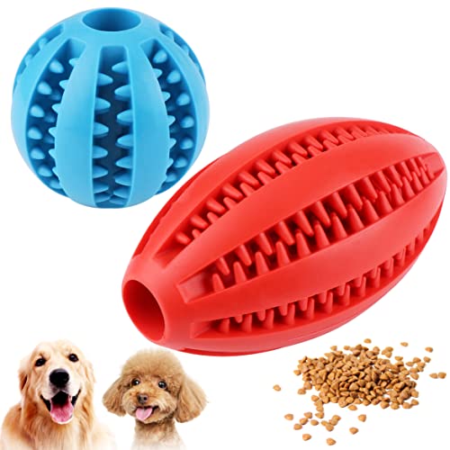 YiliYa 2 Stück Hundebälle mit Zahnpflege, Funktion Noppen Hundespielzeug aus Naturkautschuk, Robuste Hundebälle Ø 6cm und Ø 11,5cm, Hundespielball für Große & Kleine Hunde（Blau+Rot） von YiliYa