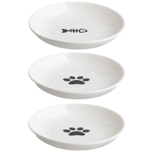 3pcs Katzengerichte und Schalen 2 Stile 250 ml Keramik-Katzenfutterschale, 5,9 x 1.1 Nicht-Rutsch-Katzen-Fütterungsschalen mit Silikonbasis, breite und Flache Kätzchenschalen für den flüchtig freundl von Yililay