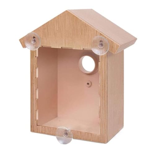 Klares Vogelhaus, Fenster Vogelbox Plastik Fenster Vogel Nest mit starkem Sauger und Blick auf eine Wege natürliche Holzfarbe Clear Bird House für Gartenvogelgeschenke von Yililay