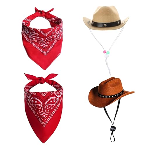 Yililay 2pcs Hund Cowboy Kostüm, Hunde Cowboy Kostüm Hund Cowboyhut und Bandana Schal westliches Haustier Halloween Kostüme Accessoires für Puppy Kitten Cosplay Party Festival täglich tragen von Yililay