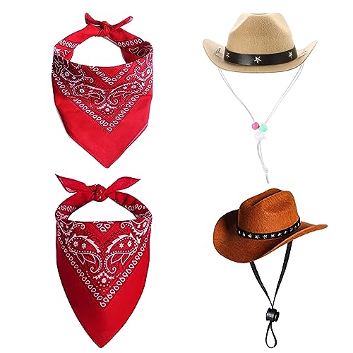 Yililay 2pcs Hund Cowboy Kostüm, Hunde Cowboy Kostüm Hund Cowboyhut und Bandana Schal westliches Haustier Halloween Kostüme Accessoires für Puppy Kitten Cosplay Party Festival täglich tragen von Yililay