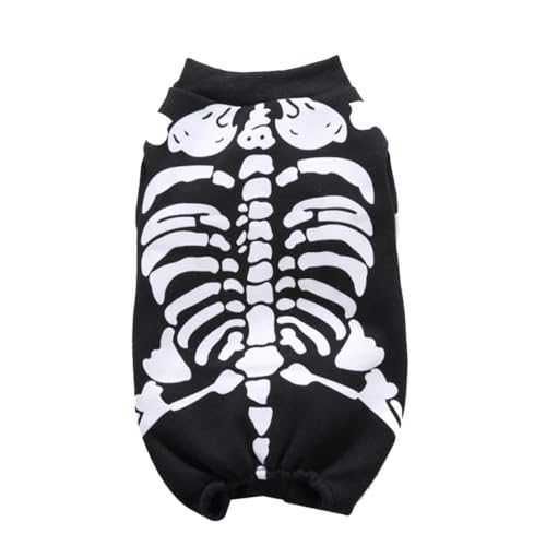 Yililay Halloween Party Skeleton Haustierhund Katze Jumpsuit Cosplay Kostüm Dress Up Kätzchen Welpenbekleidung (Schwarz, M) Hundehunde Kostüm von Yililay