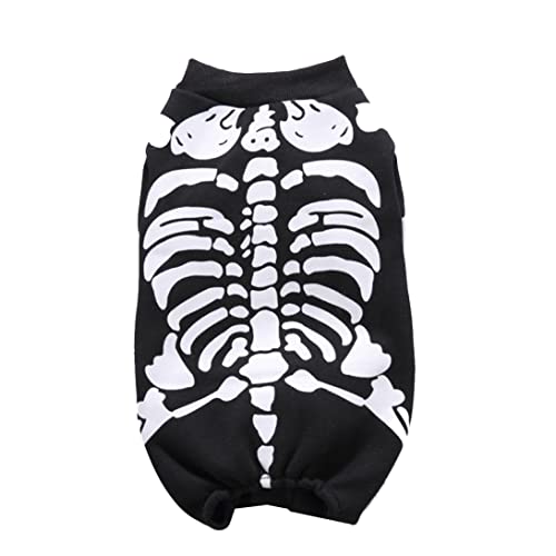 Yililay Halloween Party Skeleton Haustierhund Katze Jumpsuit Cosplay Kostüm Dress Up Kätzchen Welpenbekleidung (Schwarz, S) Hundehund Kostüm von Yililay