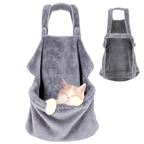 Yililay Katzenschlinge Träger, Katzenschlinge weiche Plüsch-Katze-Schürze Warm Katzenträgerbeutel mit Vordertasche und Kordelangelegetier-Haustier-Träger für Katzen schlafen von Yililay