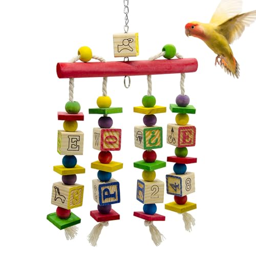 Yililay Vogelspielzeug, Vogelkauspielzeug 8x14 -Zoll -Papageien kauen Spielzeug natürliche Holz Vogelspielzeug mit hängenden Clip farbenfrohen Stressabbau Papageienspielzeug, Geschenke für Vögel von Yililay