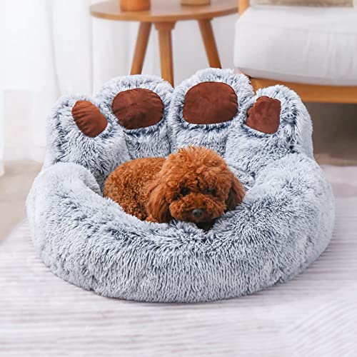 Yinghesheng Plüsch beruhigendes Hundebett, Hundebett, Katze, Haustiersofa, niedliche Bärentatzenform, Haustierschlafbetten für mittelgroße Hunde und Katzen,Grau,55x55x38cm von Yinghesheng