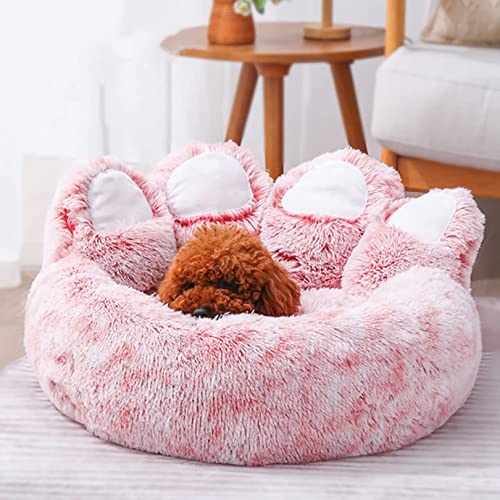 Yinghesheng Plüsch beruhigendes Hundebett, Hundebett, Katze, Haustiersofa, niedliche Bärentatzenform, Haustierschlafbetten für mittelgroße Hunde und Katzen,Rosa,65x65x38cm von Yinghesheng