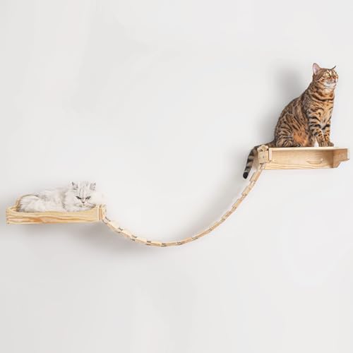 Yiotl Wandmontierte Katzenbrücke Holz Katzenregal Bett Hängematte Kletterstufe Katzenleiter Modern Katze Wandregal Möbelsets von Yiotl