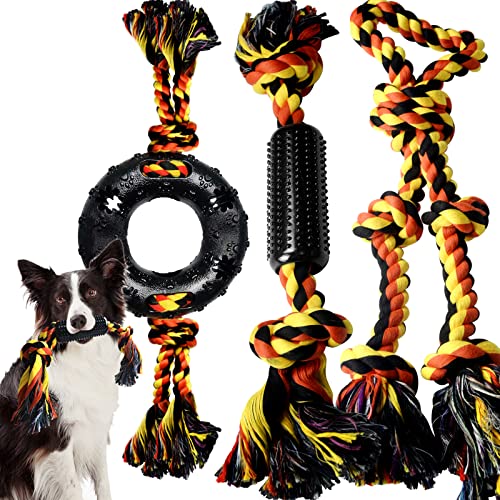 Yipetor Hundespielzeug für aggressive mittelgroße Kauer, 3er-Pack, robustes Zahnseil-Spielzeug-Set für mittelgroße Hunde, Baumwollwelpen, Zahnspielzeug, Seil-Zerrspielzeug (3er-Pack) von Yipetor