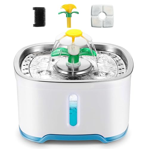 YipuVR Katzenwasserbrunnen aus Edelstahl - 2,4 l große Kapazität Haustierbrunnen mit 4 Fließmodi, Vierfach-Filtration, ultra-leise Pumpe & LED-Licht für Zuhause, Reisen, Büro und Haushalte mit YipuVR Katzenwasserbrunnen aus Edelstahl - 2,4 l große Kapazität Haustierbrunnen mit 4 Fließmodi, Vierfach-Filtration, ultra-leise Pumpe & LED-Licht für Zuhause, Reisen, Büro und Haushalte mit von YipuVR