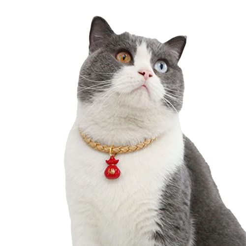 Hundehalsband für Frühlingsfest, verstellbar, mit Glöckchen, niedlich, modisch, weiches Polyester-Halsband für kleine Haustiere, Hunde, Katzen, Gold, S von Yirepny