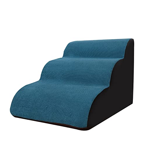 Hundetreppe für Bett, Sofa mit waschbarem Bezug, Haustiertreppe, hochdichter Schaumstoff, Kletterleiter, 2/3 Stufen, Bogen-Design, Schaumstoff, rutschfest, Blau, 3 Schichten von Yirepny